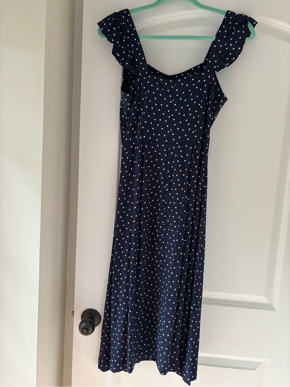 LOFT Navy Blue Polka Dot Midi Dress